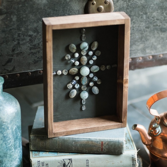 Handmade Other - Light Wood Framed Gemstone Artwork - Dark Green